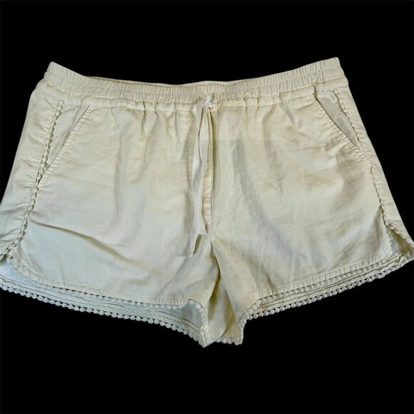 NEW W/Tag Ann Taylor Loft Outlet Wm Shorts Eyelet Trim White Linen Blend SZ‎ LG - Picture 2 of 13